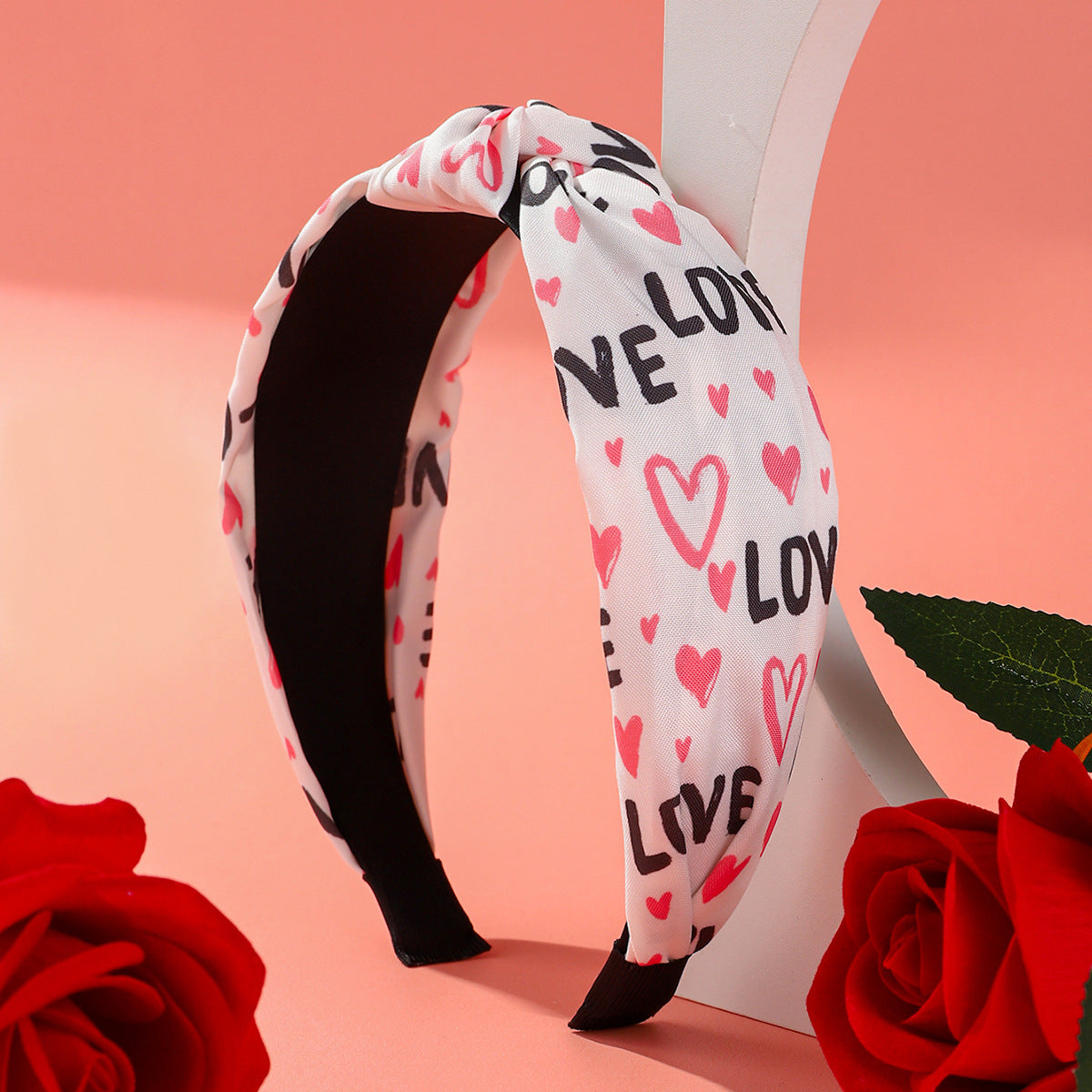 Wholesale Valentine' s Day Love Fabric Pink Y2k Headband High Heels Pattern